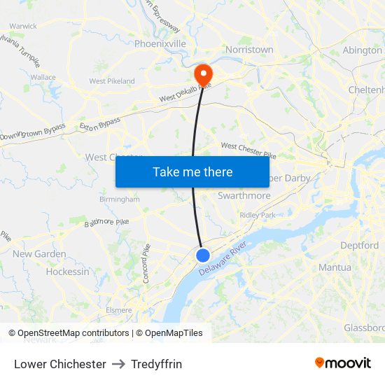 Lower Chichester to Tredyffrin map