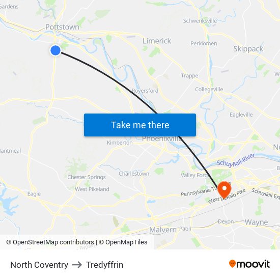 North Coventry to Tredyffrin map