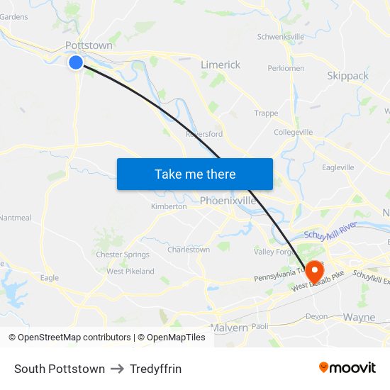 South Pottstown to Tredyffrin map