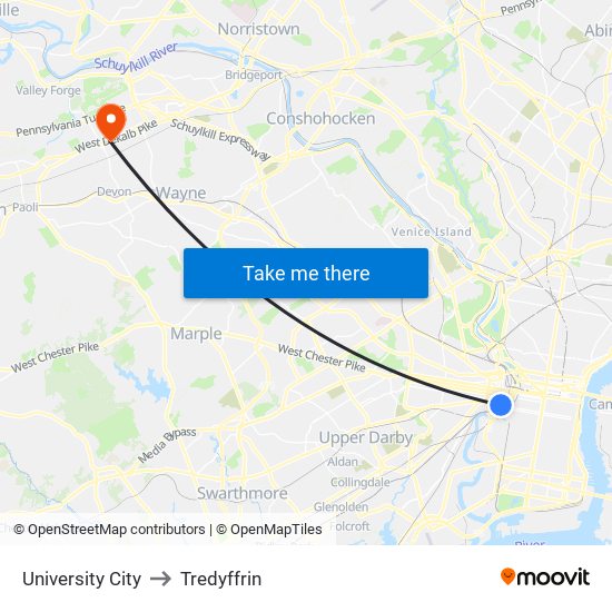 University City to Tredyffrin map