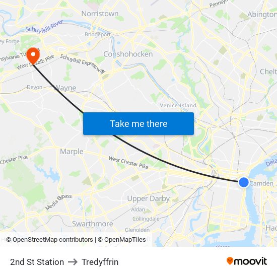 2nd St Station to Tredyffrin map