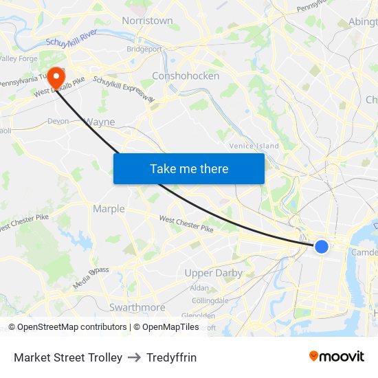 Market Street Trolley to Tredyffrin map