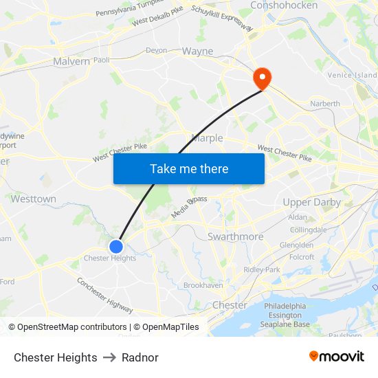 Chester Heights to Radnor map
