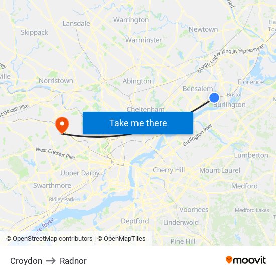 Croydon to Radnor map