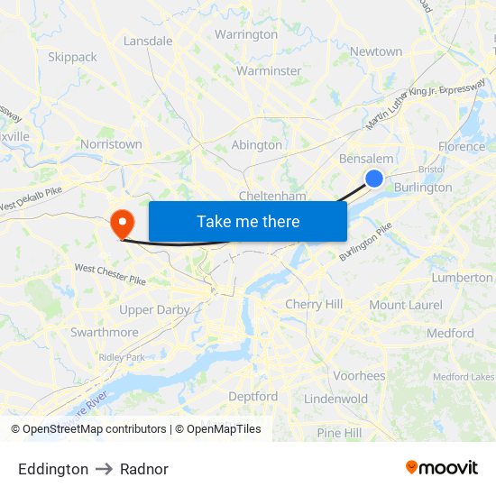 Eddington to Radnor map