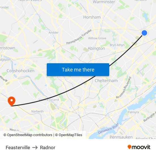 Feasterville to Radnor map