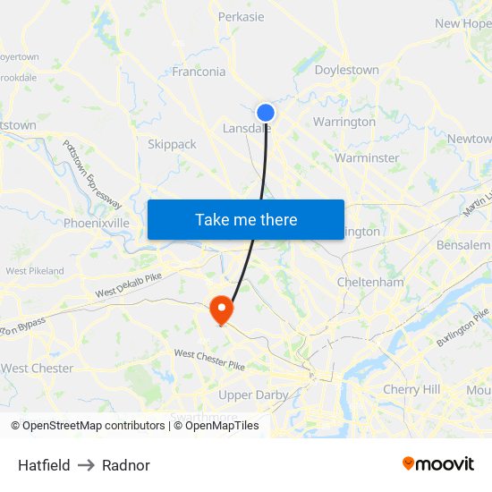 Hatfield to Radnor map