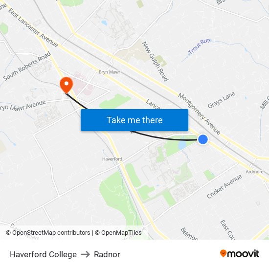 Haverford College to Radnor map