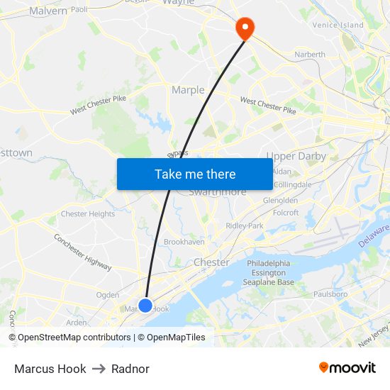 Marcus Hook to Radnor map