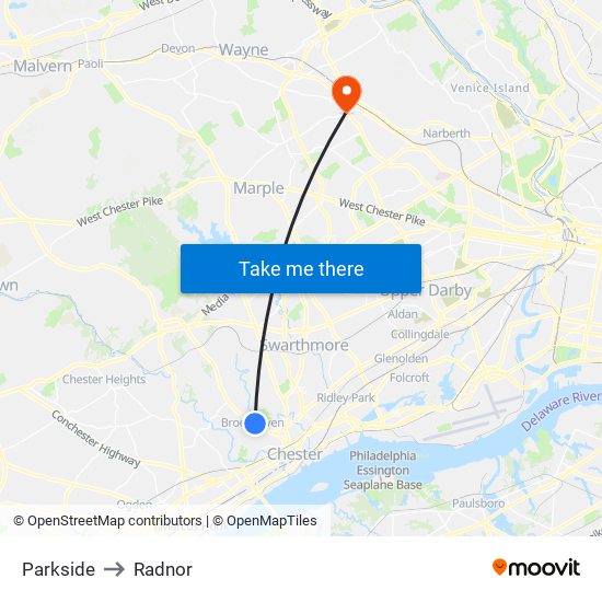 Parkside to Radnor map