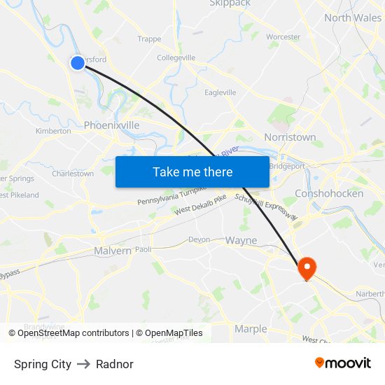 Spring City to Radnor map