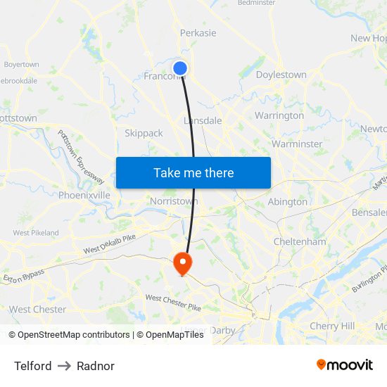 Telford to Radnor map