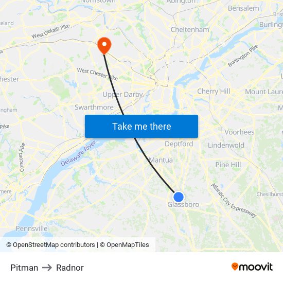 Pitman to Radnor map