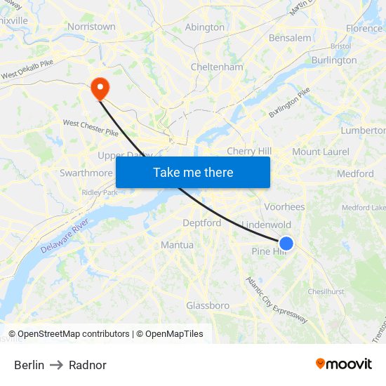 Berlin to Radnor map