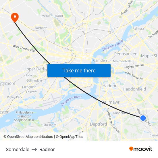 Somerdale to Radnor map