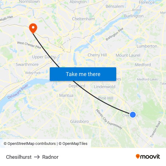 Chesilhurst to Radnor map