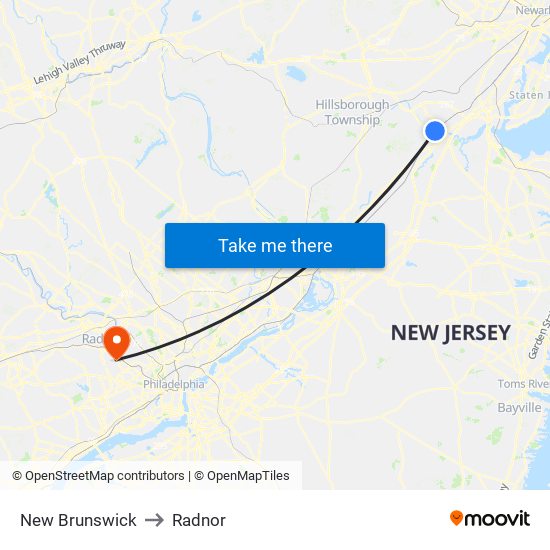 New Brunswick to Radnor map