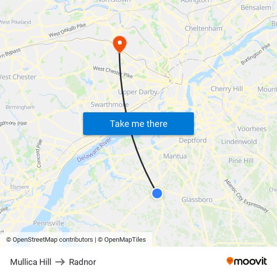 Mullica Hill to Radnor map