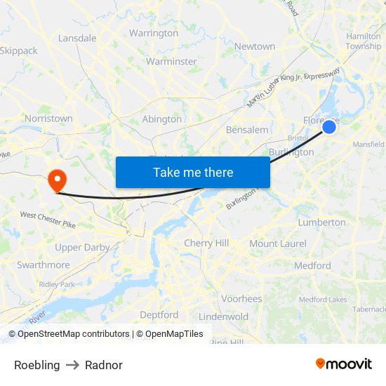 Roebling to Radnor map