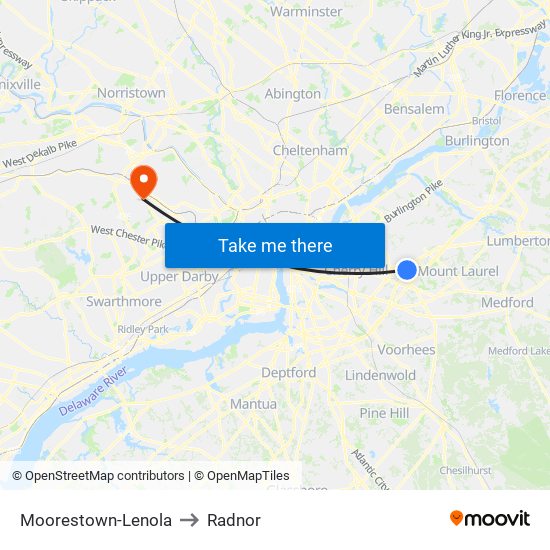 Moorestown-Lenola to Radnor map