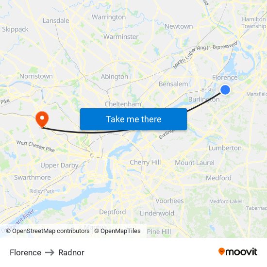 Florence to Radnor map