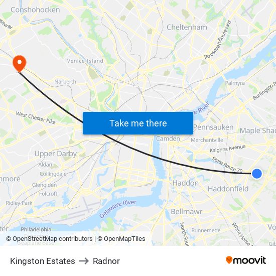 Kingston Estates to Radnor map