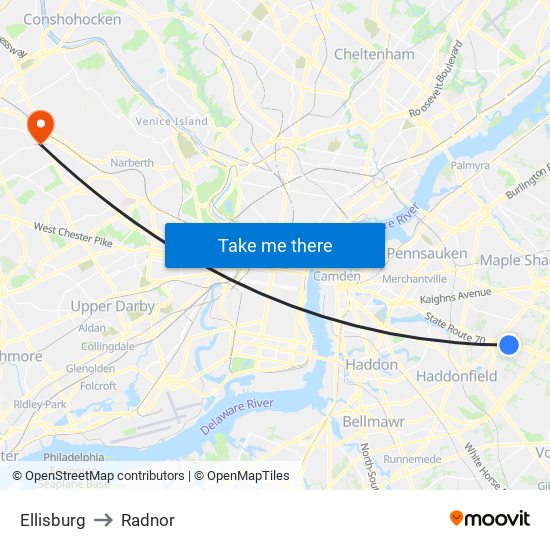 Ellisburg to Radnor map
