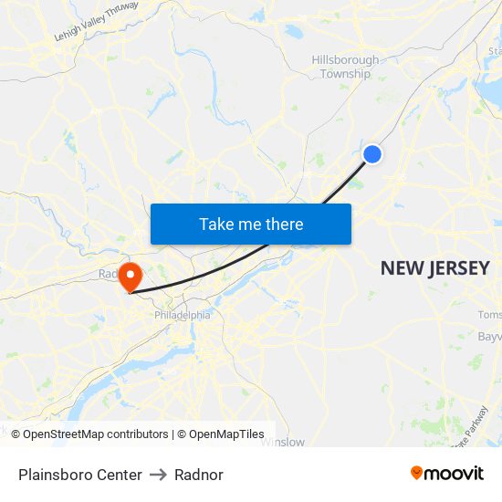 Plainsboro Center to Radnor map