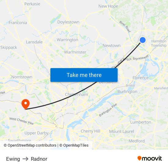 Ewing to Radnor map