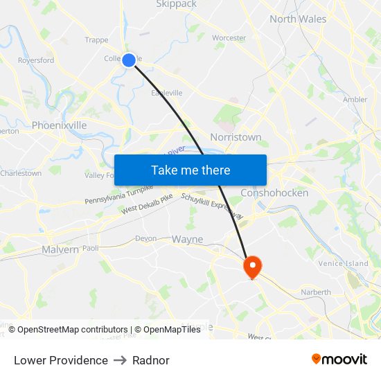 Lower Providence to Radnor map