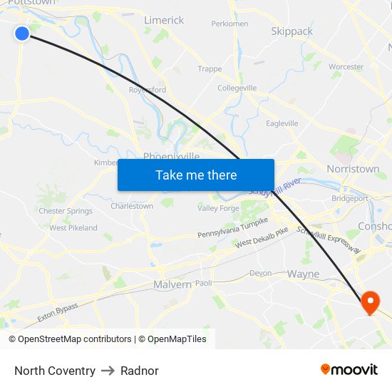 North Coventry to Radnor map