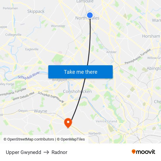 Upper Gwynedd to Radnor map