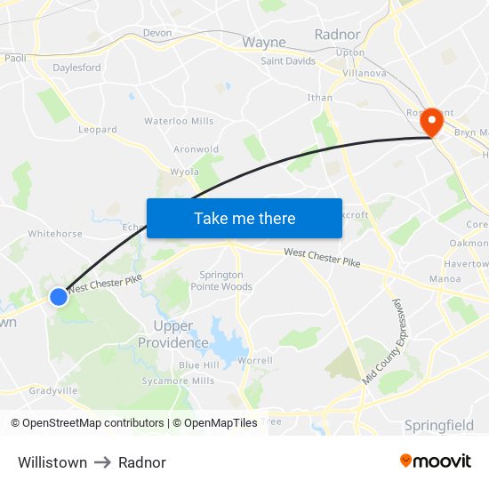 Willistown to Radnor map