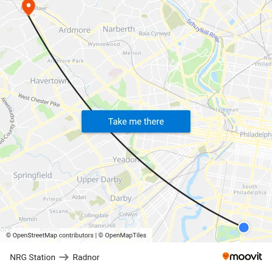 NRG Station to Radnor map