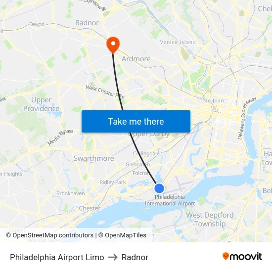 Philadelphia Airport Limo to Radnor map