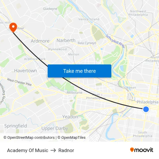 Academy Of Music to Radnor map