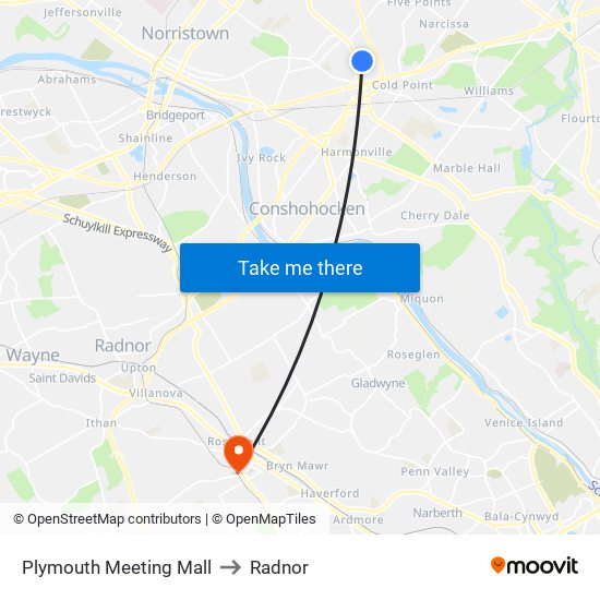 Plymouth Meeting Mall to Radnor map