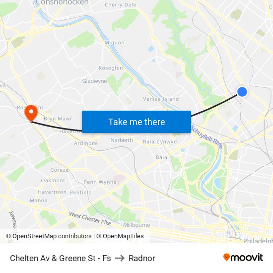 Chelten Av & Greene St - Fs to Radnor map