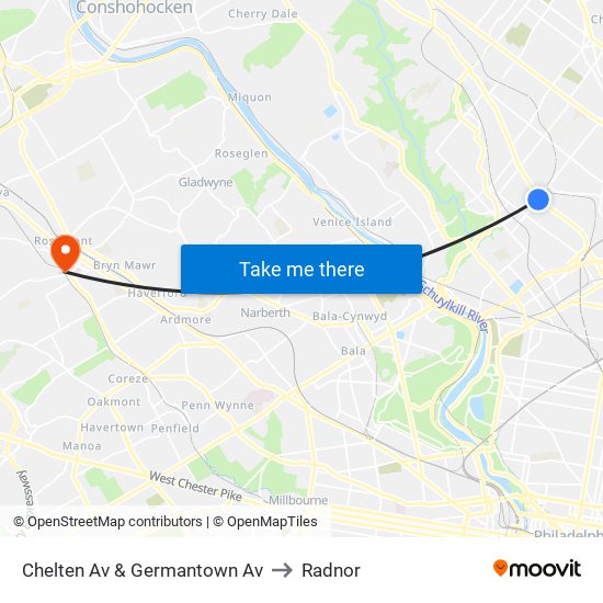 Chelten Av & Germantown Av to Radnor map
