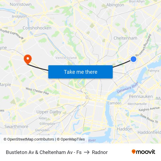 Bustleton Av & Cheltenham Av - Fs to Radnor map