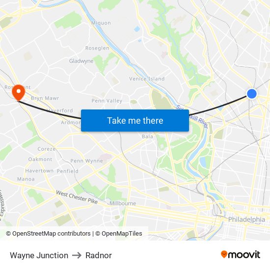 Wayne Junction to Radnor map