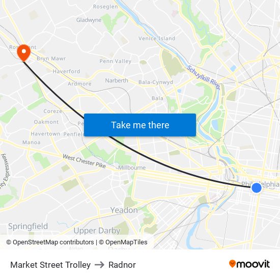 Market Street Trolley to Radnor map