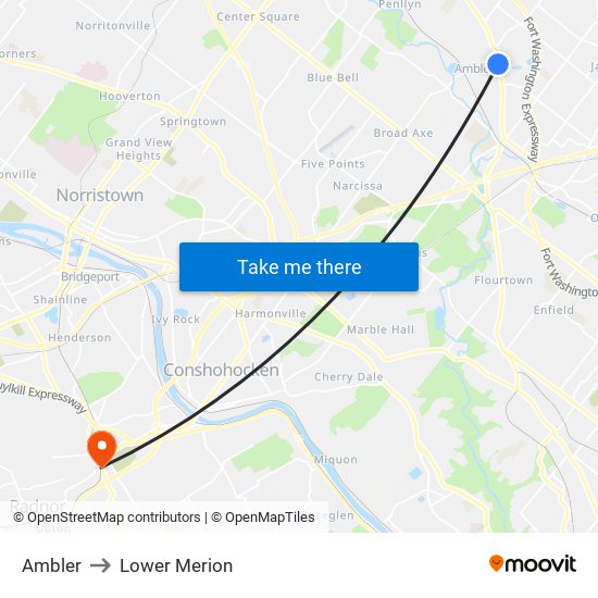Ambler to Lower Merion map