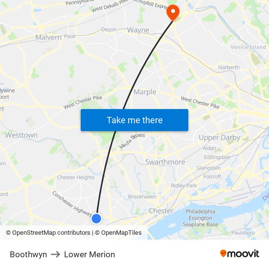 Boothwyn to Lower Merion map