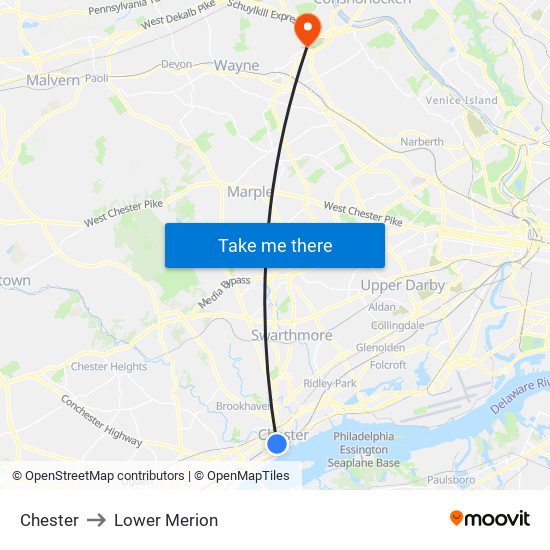 Chester to Lower Merion map