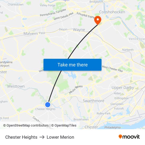 Chester Heights to Lower Merion map
