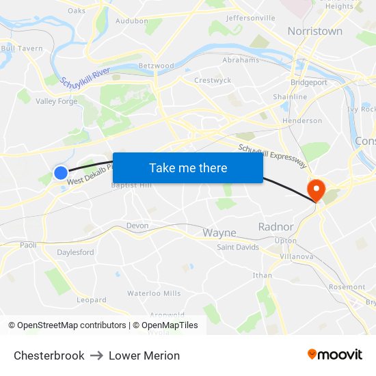 Chesterbrook to Lower Merion map