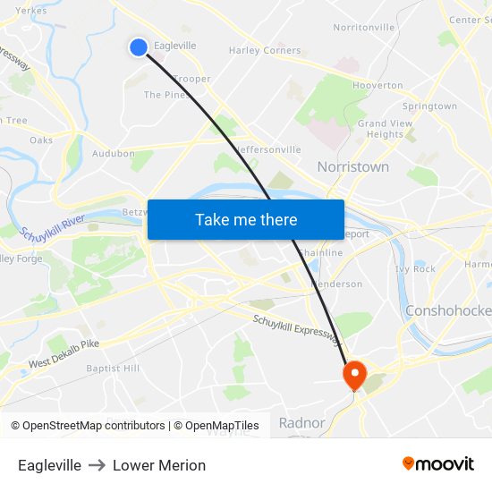 Eagleville to Lower Merion map