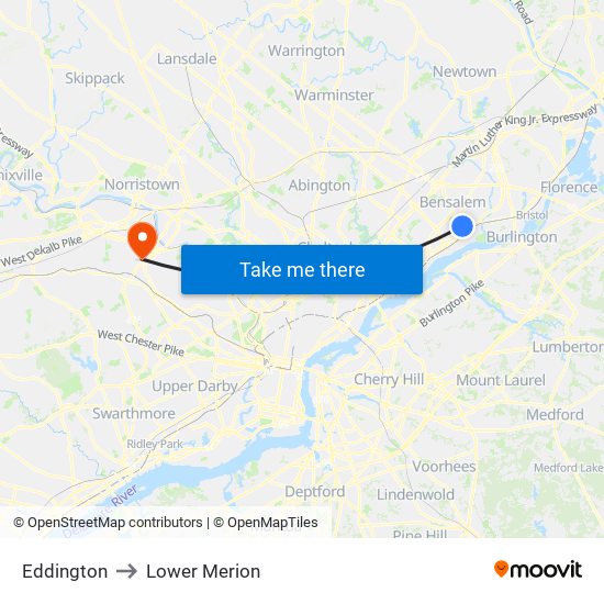 Eddington to Lower Merion map