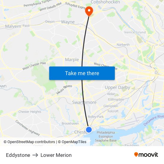 Eddystone to Lower Merion map